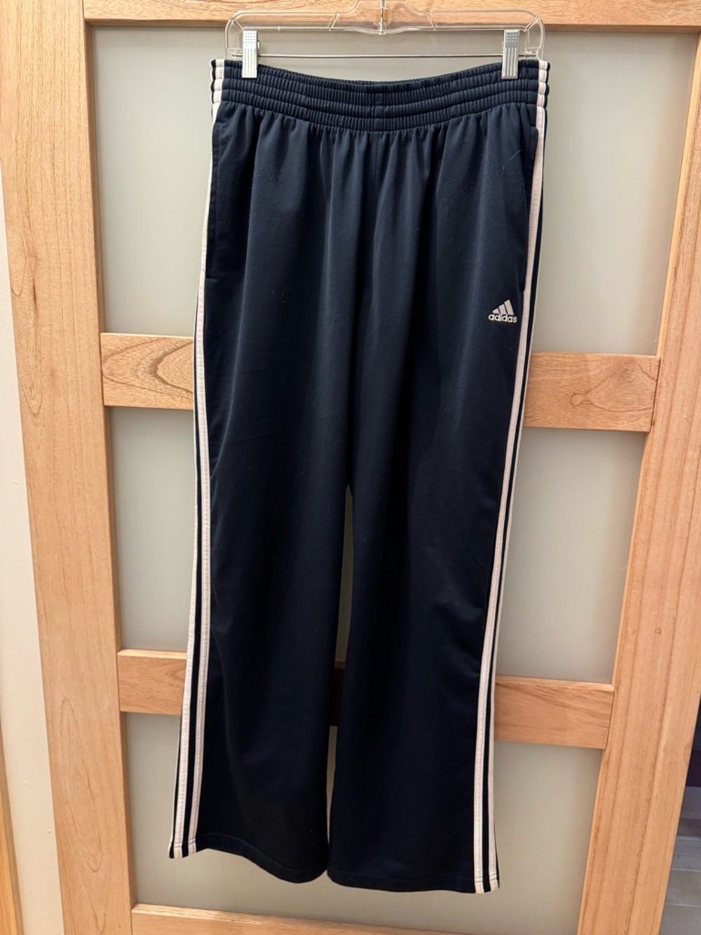 Navy Blue Adidas Joggers with White Side Stripes